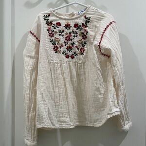 Mayoral Cream Blouse with Red and Green Embroidery